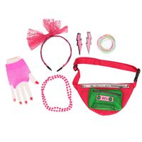 Foute 80s/90s party verkleed set compleet - dames - roze - jaren 80/90 verkleed accessoires