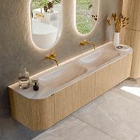 Badmeubel Mondiaz Kurve-Dlux | 190 cm | Meubelkleur Oak | Wastafelkleur Meli | Solid surface | Wasbak beide zijden spoelbak | Zonder kraangat(en)