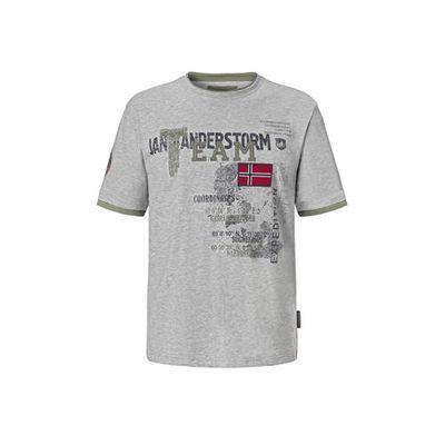 Jan Vanderstorm T-shirt SÖLVE Plus Size met printopdruk grijs melange