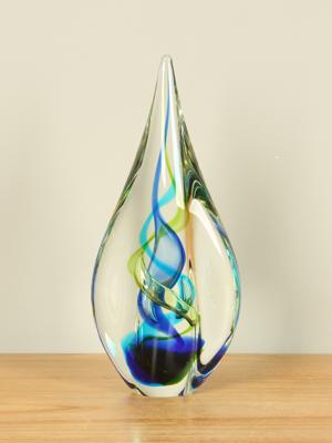 Blauw/groene glasdruppel met gedraaide kern, 24 cm