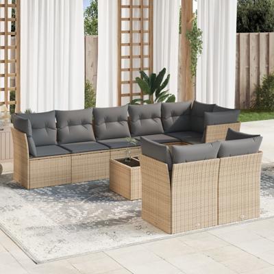 9-delige Loungeset met kussens poly rattan beige