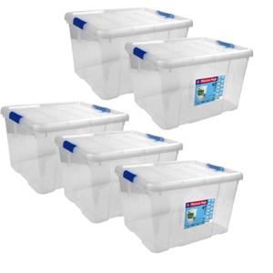 Hega Hogar Opbergbox - Set van 5x stuks - met deksel - 42 x 35 x 25 cm - 25 Liter - Opbergbakken - T