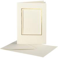 Creativ Company Passepartout kaarten , rechthoek met gouden rand, afmeting kaart 10,5x15 cm, afmeting envelop 11,5x16,5 cm, off-white, 10 set/ 1 doos