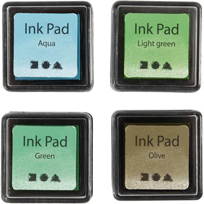 Creativ Company Stempelinkt, h: 2 cm, afm 3,5x3,5 cm, groen, lichtgroen, olijf, aqua, 4 stuk/ 1 doos