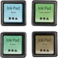 Creativ Company Stempelinkt, h: 2 cm, afm 3,5x3,5 cm, groen, lichtgroen, olijf, aqua, 4 stuk/ 1 doos