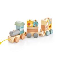 Houten Treinspeelset 3 Secties Stapelbare Bouwstenen Schattige Dierenontwerpen Educatief Speelgoed voor Peuters