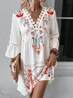 Casual V Neck Lace Ethnic Dress With No