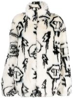 Philipp Plein manteau en fourrure artificielle à motif monogrammé - Blanc