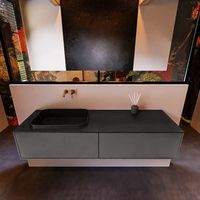 Badkamermeubelset Mondiaz Erin 150 cm met 2 Lades met RIDGE Wastafel Links Urban Zonder Kraangaten Greeploos Mat Dark Grey