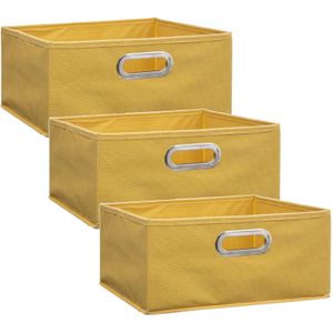 Set van 3x stuks opbergmand/kastmand 14 liter geel linnen 31 x 31 x 15 cm