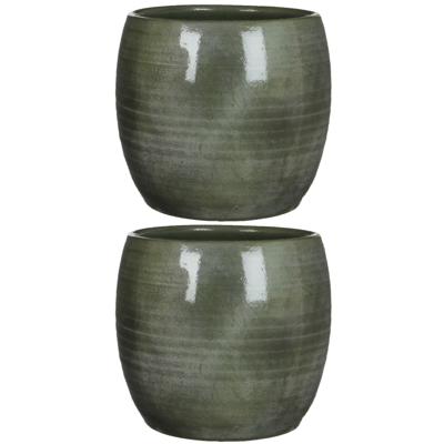 Mica Decorations Plantenpot - 2x stuks - groen - keramiek - 28 x 26 cm