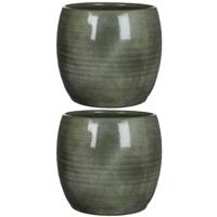 Mica Decorations Plantenpot - 2x stuks - groen - keramiek - 28 x 26 cm