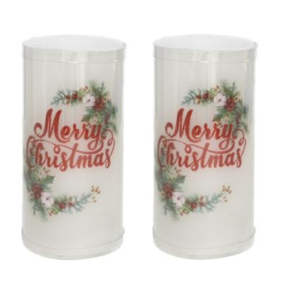 LED kaars/stompkaars - 3x - Merry Christmas - wit - H15 cm LED kaars/stompkaars - 3x - Merry Christmas - wit - H15 cm