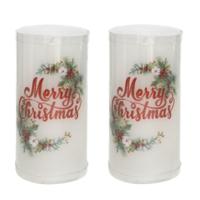 LED kaars/stompkaars - 3x - Merry Christmas - wit - H15 cm LED kaars/stompkaars - 3x - Merry Christmas - wit - H15 cm