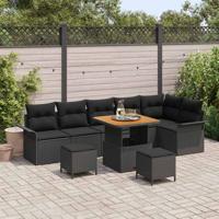 Tuinbankenset met kussen 9 pcs Zwart poly rattan