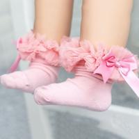 3 paar Bow Lace sokken Baby katoen Ankle sokken maat: S (roze)