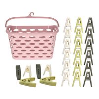 Wasknijpers ophangmandje met haak - roze - en 80x gekleurde wasknijpers van 6 cm - knijperszakken - thumbnail