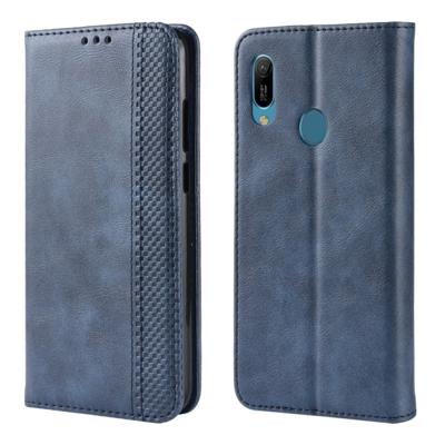 Magnetische Buckle retro Crazy Horse textuur horizontale Flip lederen case voor Huawei Y6 (2019) met houder & kaartsleuven & fotolijstjes (blauw)
