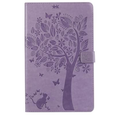 Voor Galaxy tab A 10 1 (2019) gedrukt afdrukken kat en boom patroon horizontale Flip lederen draagtas met houder & kaartsleuven & portemonnee (paars)