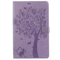Voor Galaxy tab A 10 1 (2019) gedrukt afdrukken kat en boom patroon horizontale Flip lederen draagtas met houder & kaartsleuven & portemonnee (paars)