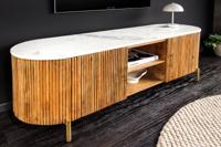 Massief tv-bord TRES CHIC 140cm bruin mangohout wit marmer met veel opbergruimte - 45756