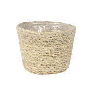 Plantenpot/bloempot van jute/zeegras diameter 13 cm en hoogte 10 cm creme beige - thumbnail