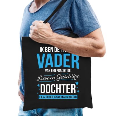 Trotse vader / dochter cadeau tas zwart voor heren