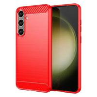 Samsung Galaxy S24+ Geborsteld TPU Hoesje - Koolstofvezel - Rood - thumbnail