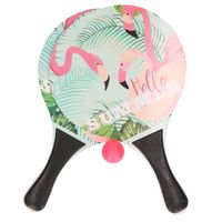 Actief speelgoed tennis/beachball setje zwart met flamingomotief   -