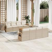 9-delige Loungeset met kussens poly rattan beige