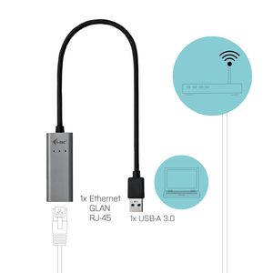 i-tec Netzwerkkarte Netwerkadapter 10 / 100 / 1000 MBit/s USB 3.2 Gen 1 (USB 3.0)