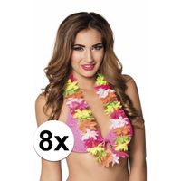 8x Hawaiiketting 50 cm gekleurde bloemen   -