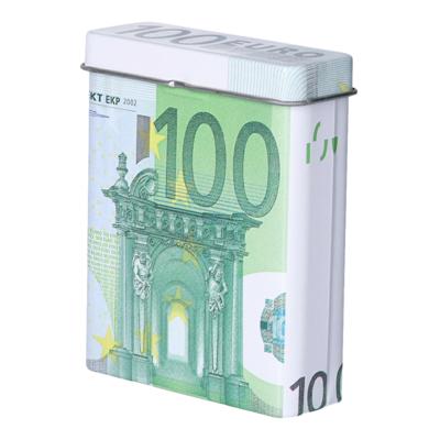 Sigarettendoosje of klein opslag blikje - 100 euro biljetten print - deksel - 7 x 9 x 2.5 cm