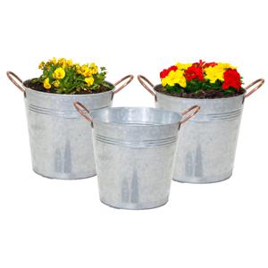 Plantenpot/bloempot emmer Jean - 3x - zink - zilver - D14 X H13 cm