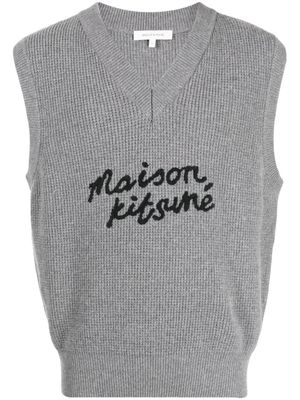 Maison Kitsuné pull sans manches en laine à logo brodé - Gris