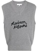 Maison Kitsuné pull sans manches en laine à logo brodé - Gris