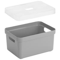 Sunware Opbergbox met transparante deksel - 3x stuks - lichtgrijs - 13 liter - kunststof - 35x25x18
