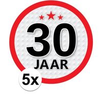 5x 30 Jaar leeftijd stickers rond 15 cm verjaardag versiering - thumbnail