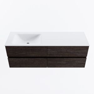 MONDIAZ VICA 140cm badmeubel onderkast Dark Brown 4 lades. Wastafel CLOUD links 1 kraangat, kleur Talc.