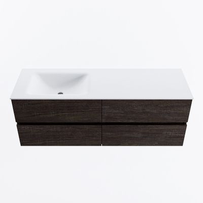 MONDIAZ VICA 140cm badmeubel onderkast Dark Brown 4 lades. Wastafel CLOUD links 1 kraangat, kleur Talc.