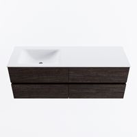 MONDIAZ VICA 140cm badmeubel onderkast Dark Brown 4 lades. Wastafel CLOUD links 1 kraangat, kleur Talc.