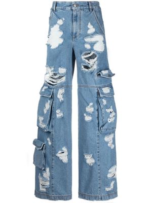 GCDS jean ample à effet usé - Bleu