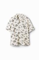 Korte mouwen overhemd met rozen - WHITE - XL