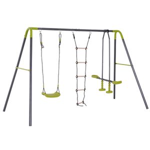 HOMCOM kinderschommel tuinschommel schommel frame schommelset met metalen frame klimtouwladder wip 3-10 jaar tot 3 kinderen | Aosom Netherlands