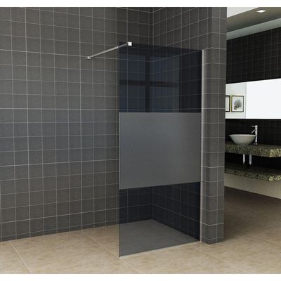 Wiesbaden Slim inloopdouche 100x200cm 8mm nano glas gedeeltelijk mat rookglas chroom sw203913/sw373479