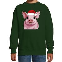 Kersttrui / sweater boerderijdieren - kinderen - Varken - groen - kerstmuts - Kerstmis