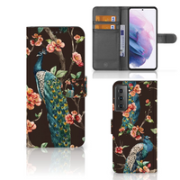 Samsung Galaxy S21 Plus Telefoonhoesje met Pasjes Pauw met Bloemen