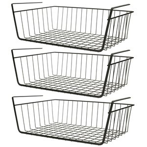 MSV Kastmandje - 3x - opberg/hang mandjes - rvs - zwart - 39 x 25 x 14 cm