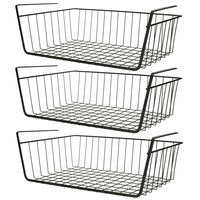 MSV Kastmandje - 3x - opberg/hang mandjes - rvs - zwart - 39 x 25 x 14 cm