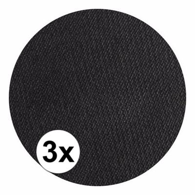 Superstar grimeer schmink - 3x - zwart - 16 gram - carnaval/verkleed thema